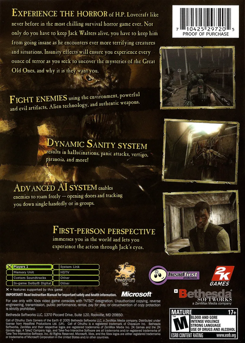Call of Cthulhu: Dark Corners of the Earth box back