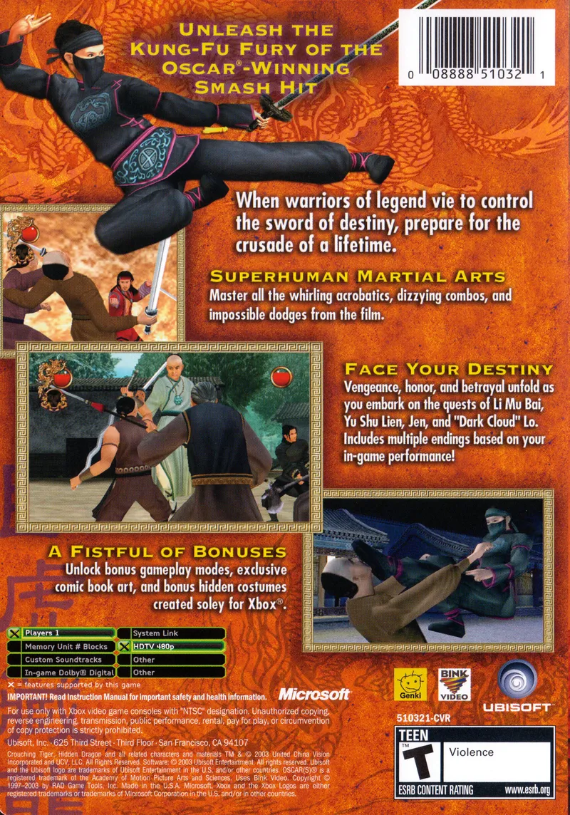 Crouching Tiger, Hidden Dragon box back