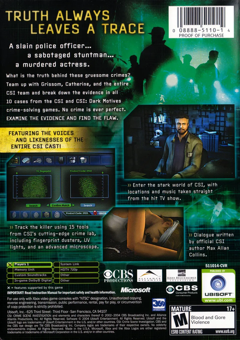 CSI: Crime Scene Investigation box back