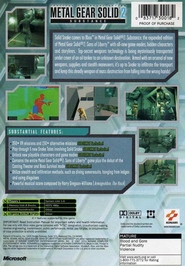 Metal Gear Solid 2: Substance box back