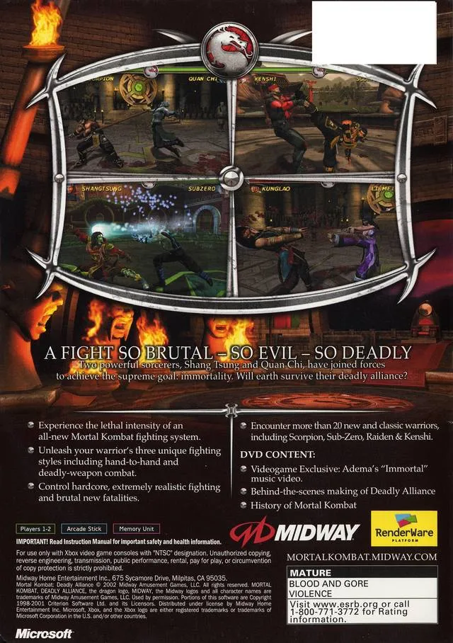 Mortal Kombat: Deadly Alliance box back
