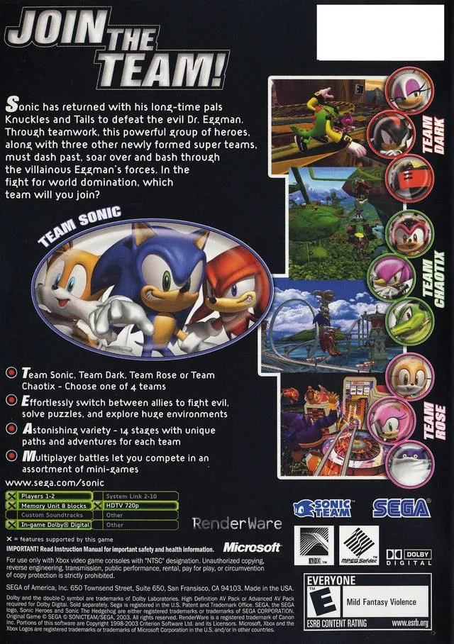 Sonic Heroes box back