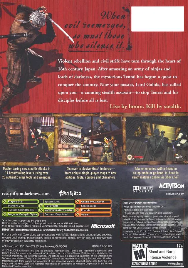 Tenchu: Return From Darkness box back