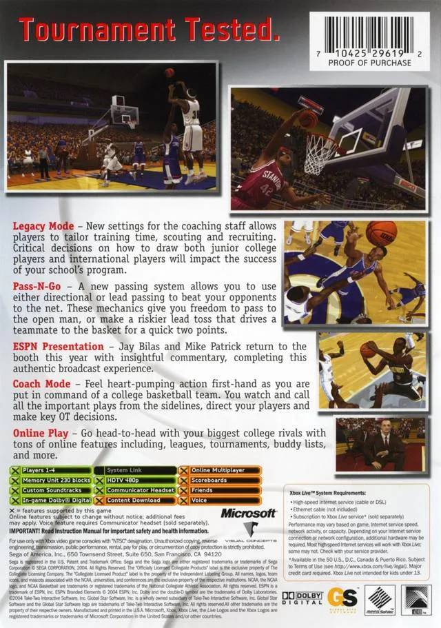 ESPN College Hoops 2K5 box back