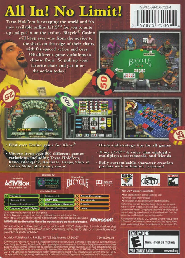 Bicycle Casino box back