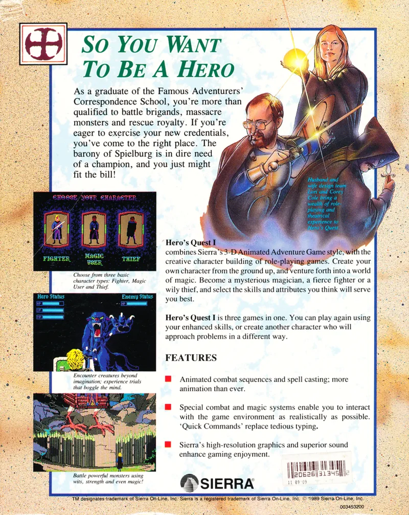Hero's Quest: So You Want To Be a Hero box back