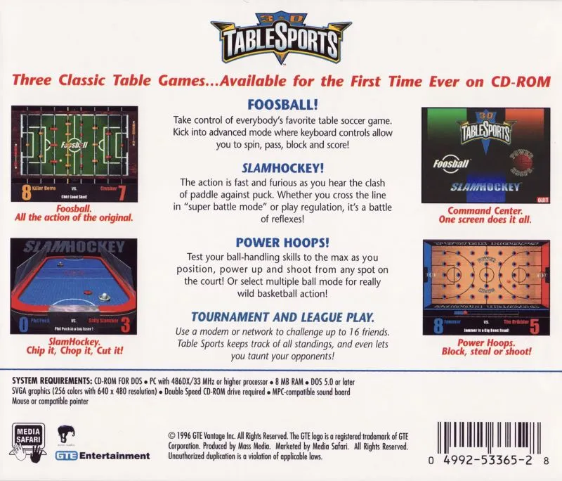 3-D TableSports box back