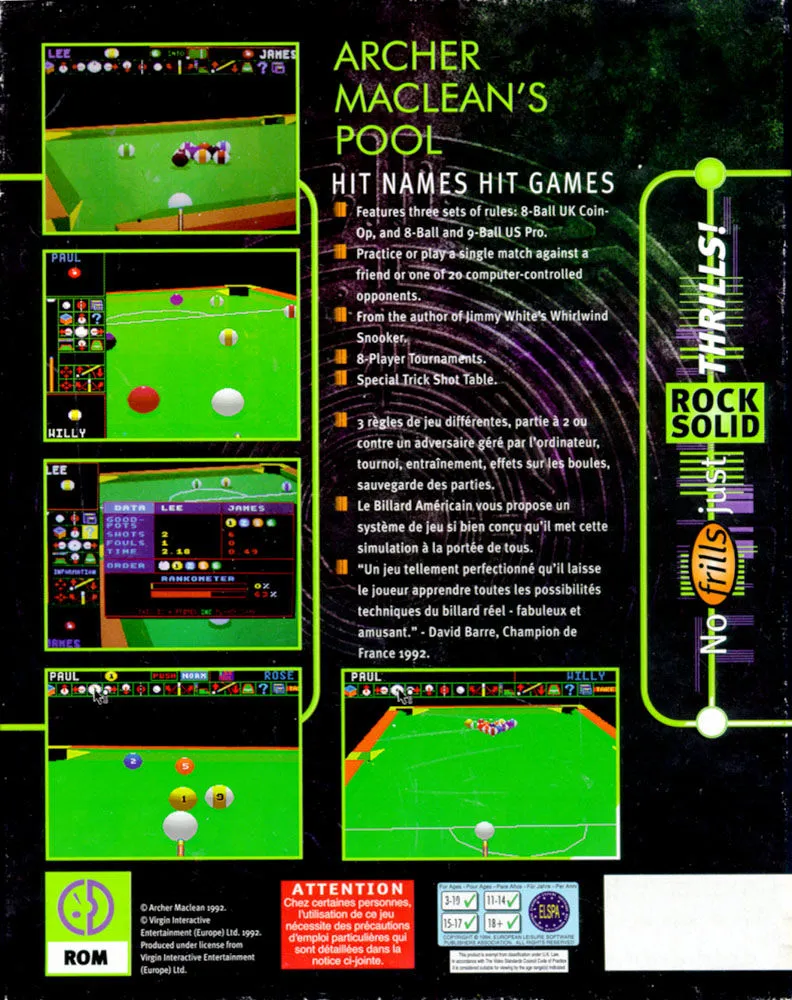 Archer Maclean's Pool box back