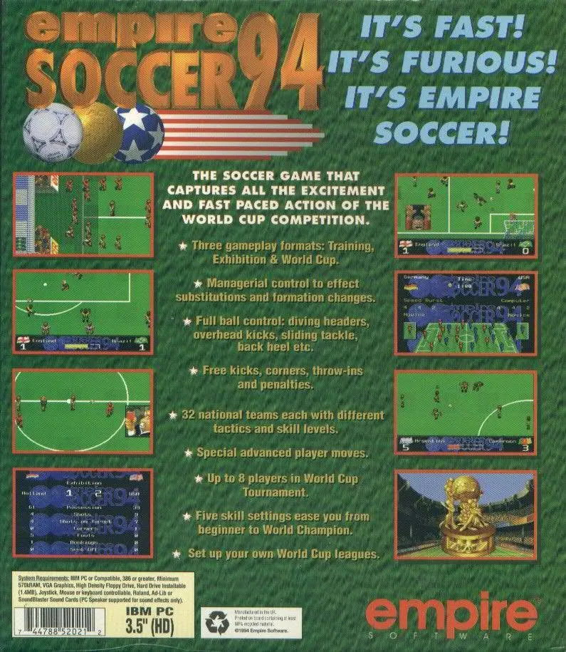 Empire Soccer 94 box back