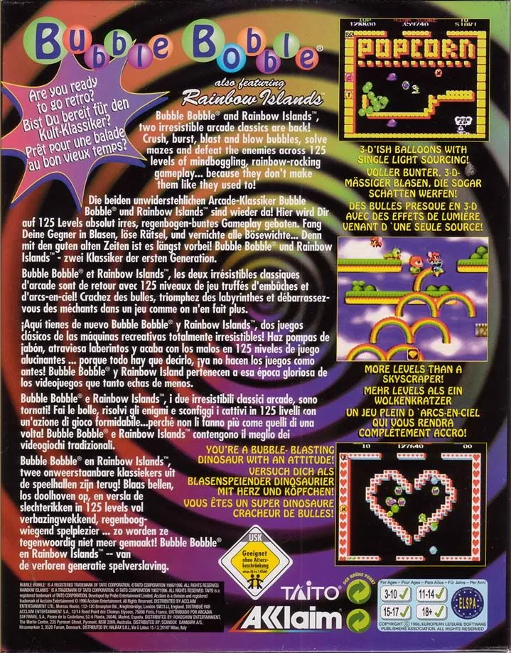 Bubble Bobble also featuring Rainbow Islands box back