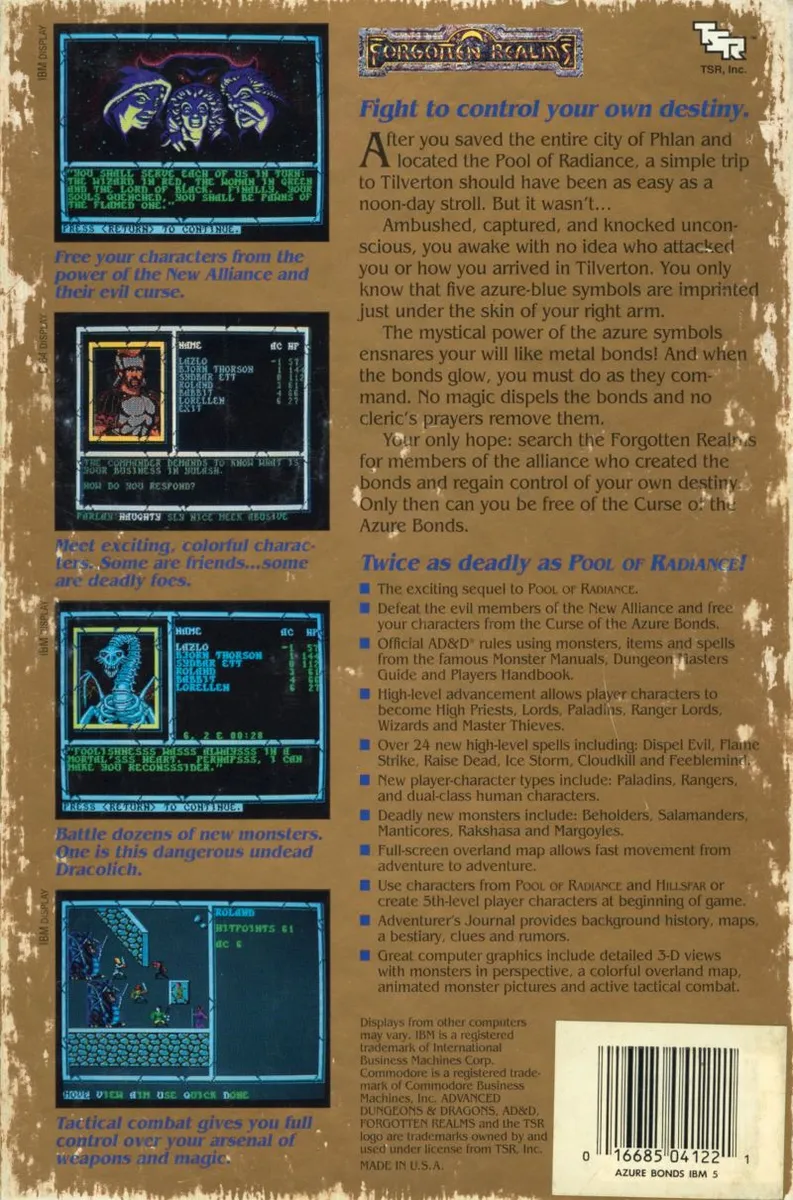 Advanced Dungeons & Dragons: Curse of the Azure Bonds box back