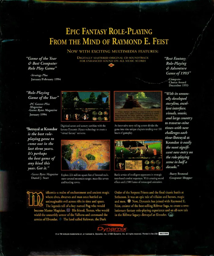 Betrayal at Krondor box back