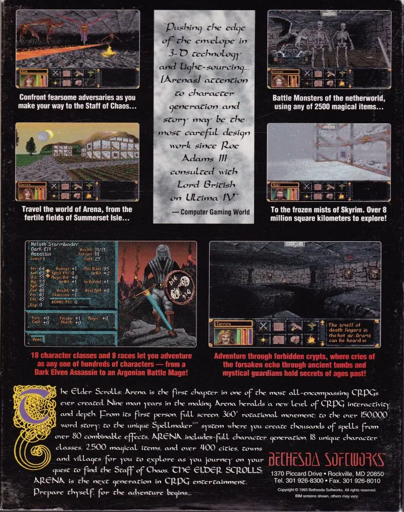 The Elder Scrolls: Arena box back