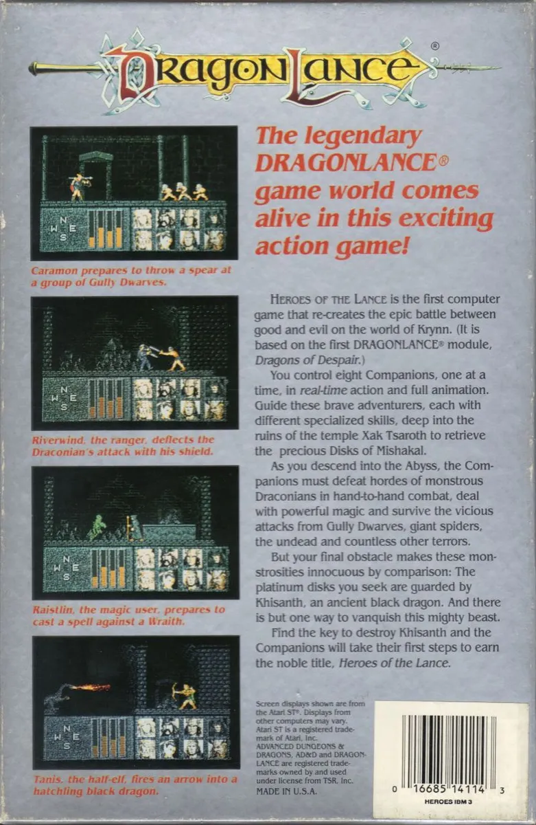 Heroes of the Lance box back