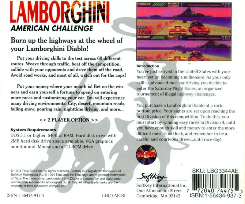 Lamborghini: American Challenge box back