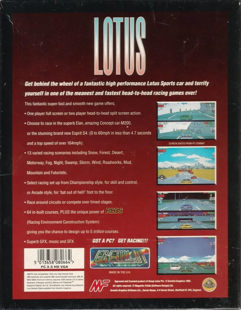 Lotus: The Ultimate Challenge box back