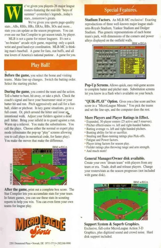 MicroLeague Baseball: The Manager's Challenge box back