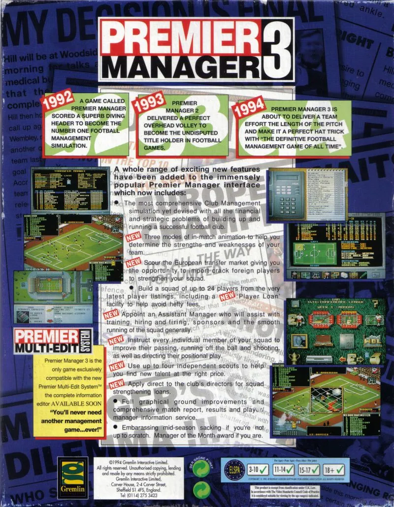 Backdrop artwork for Premier Manager 3