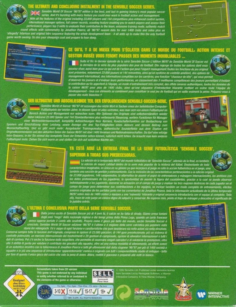 Sensible World of Soccer '96/'97 box back