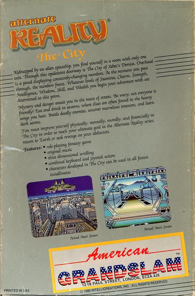Alternate Reality: The City box back