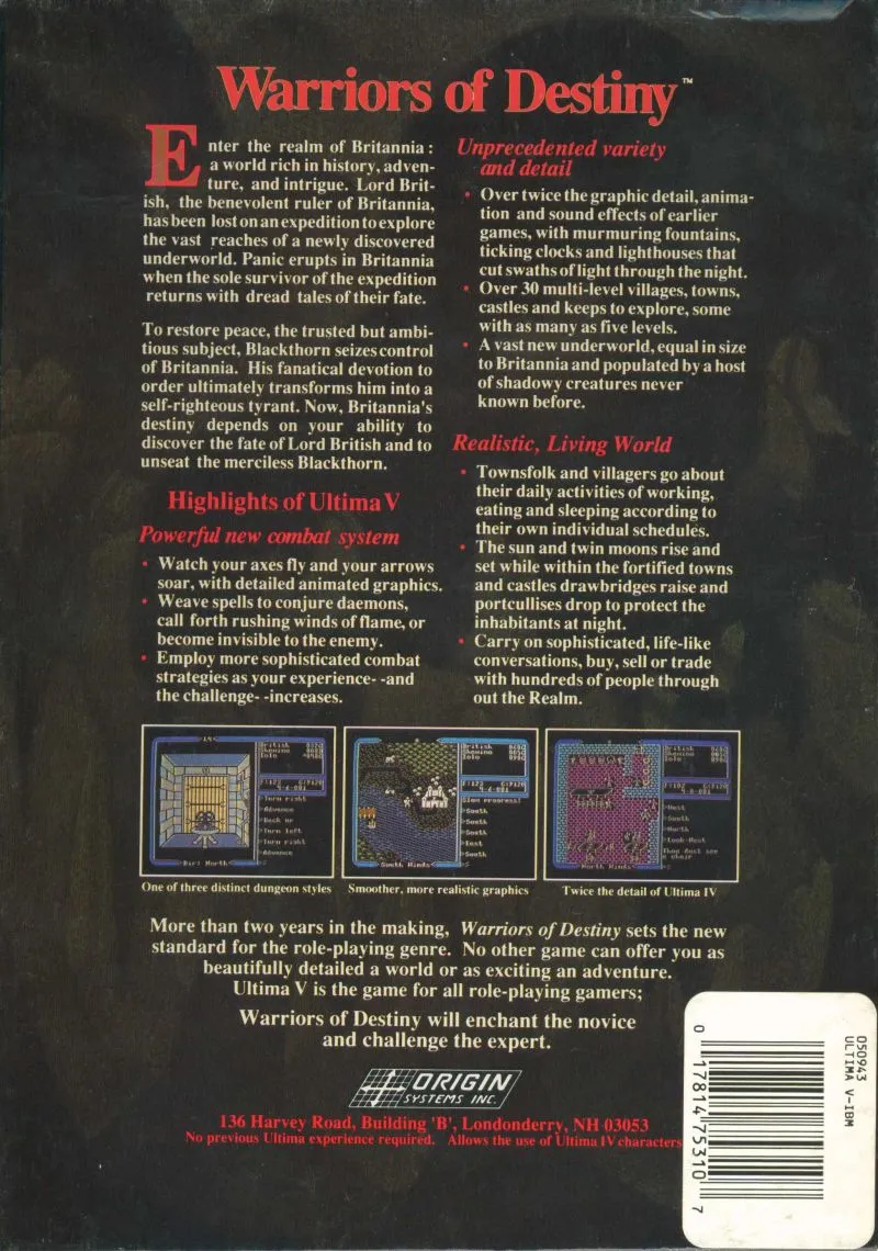 Ultima V: Warriors of Destiny box back