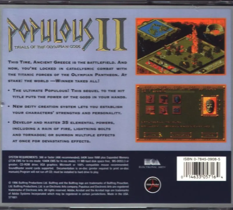 Populous II: Trials of the Olympian Gods box back