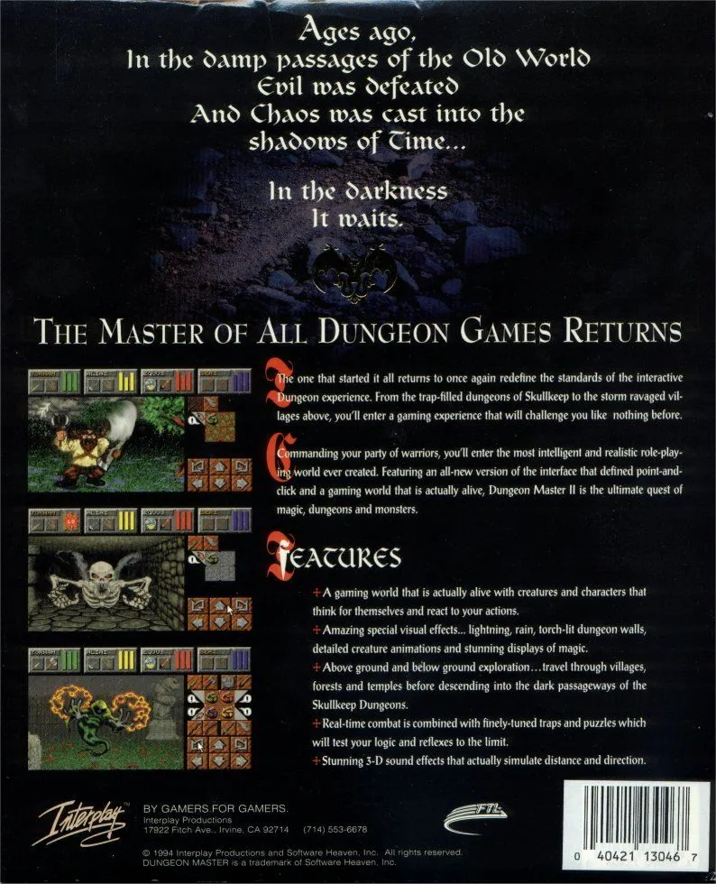 Dungeon Master II: The Legend of Skullkeep box back