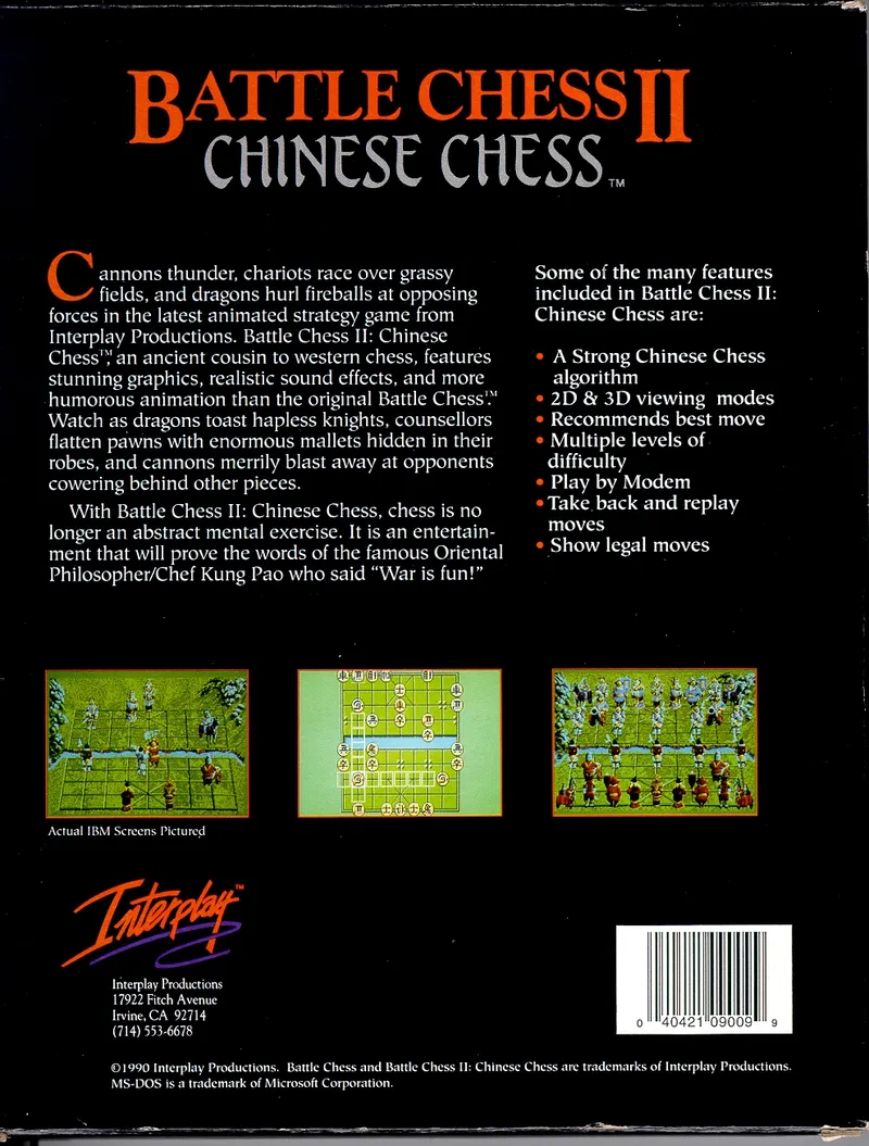 Battle Chess II: Chinese Chess box back
