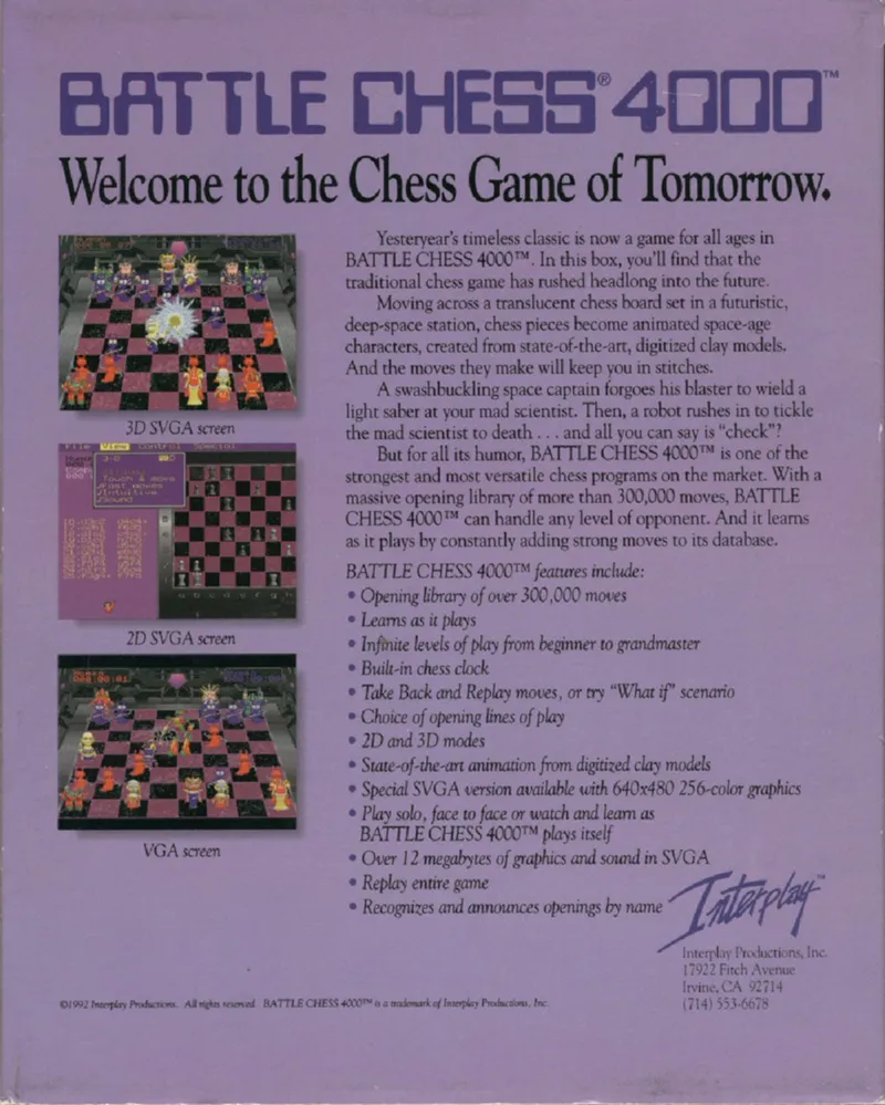 Battle Chess 4000 box back
