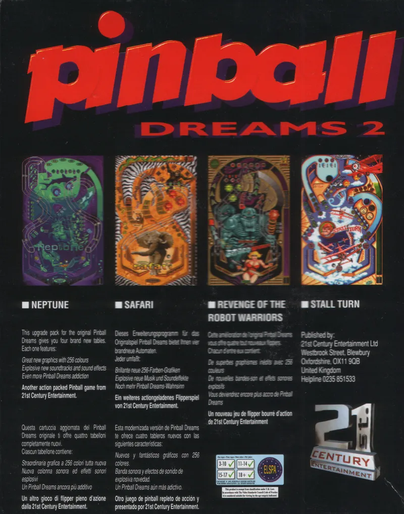 Pinball Dreams II box back