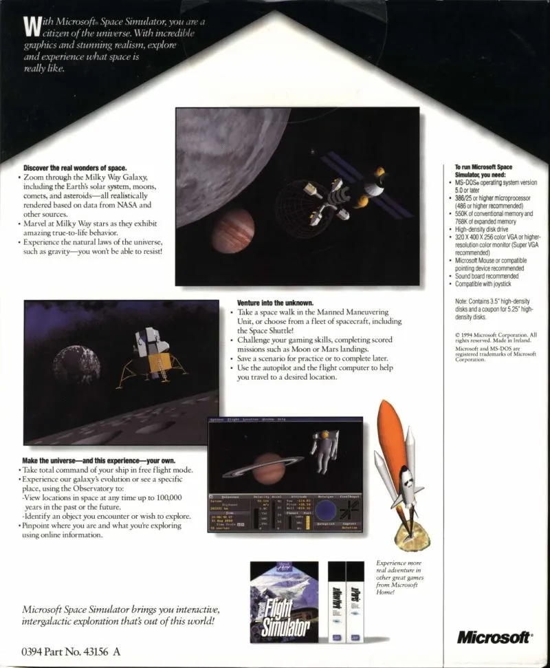 Microsoft Space Simulator box back