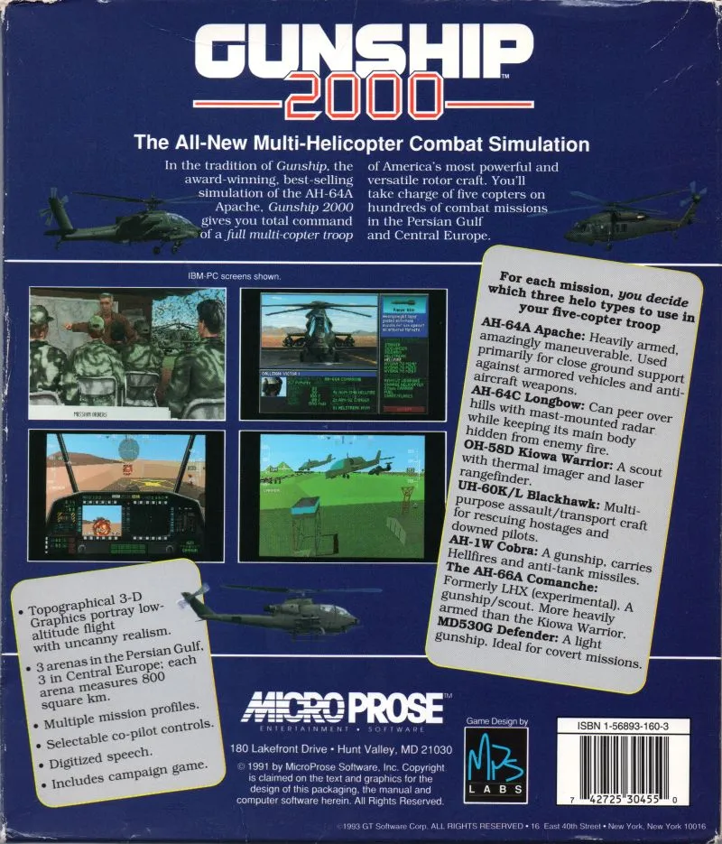 Gunship 2000 box back