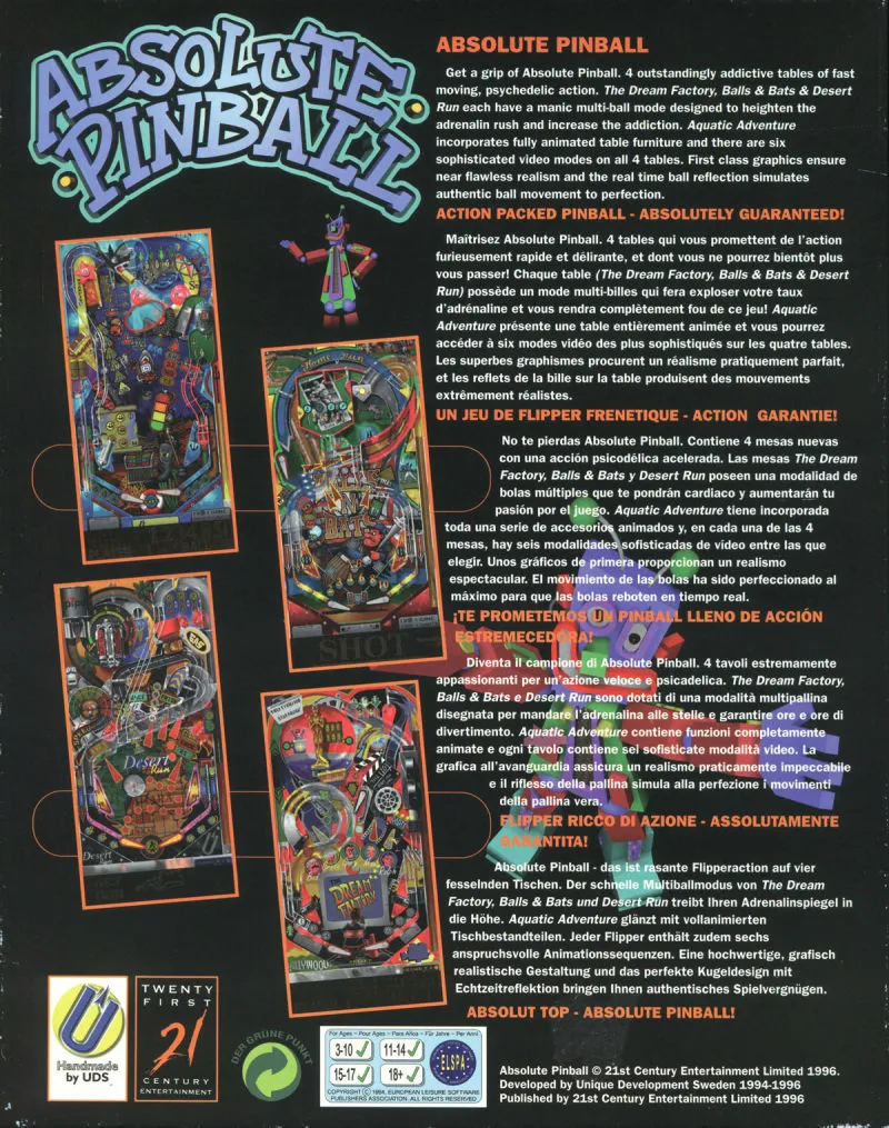 Absolute Pinball box back