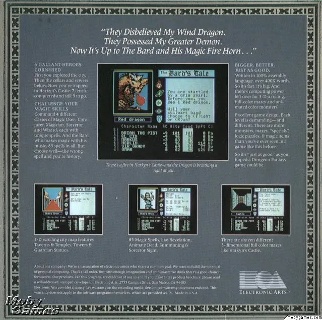 Bard's Tale 1 Tales of Unknown box back