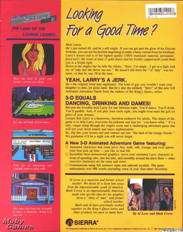 Backdrop artwork for Leisure Suit Larry 1: Land of the Lounge Lizards