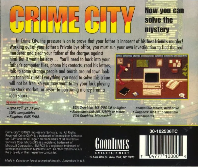 Crime City box back