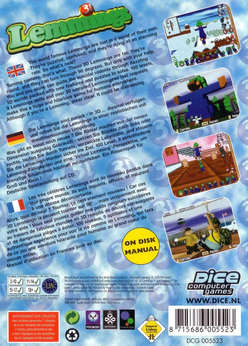 Lemmings 3D box back