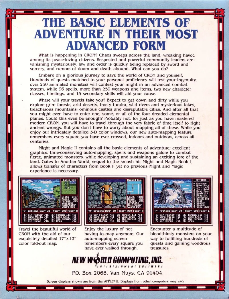 Might and Magic II: Gates to Another World box back