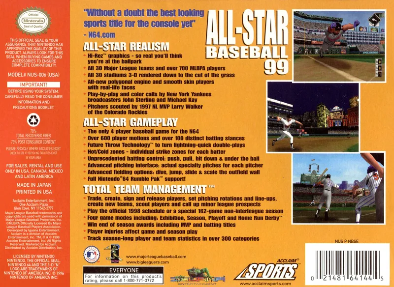 All-Star Baseball 99 box back