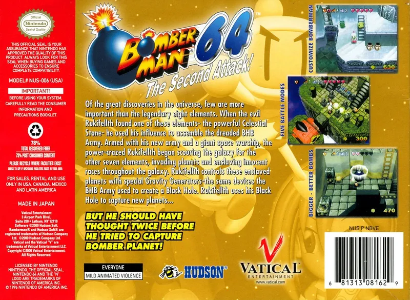 Bomberman 64: The Second Attack! box back