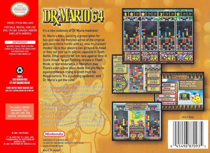 Dr. Mario 64 box back