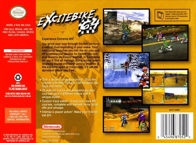 Excitebike 64 box back
