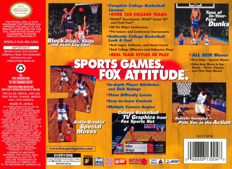 Fox Sports College Hoops '99 box back