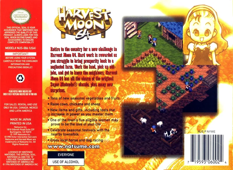 Harvest Moon 64 box back
