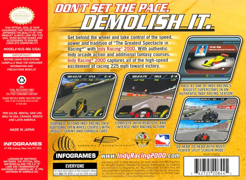 Indy Racing 2000 box back