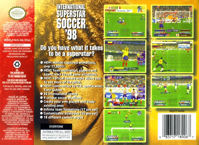 International Superstar Soccer '98 box back
