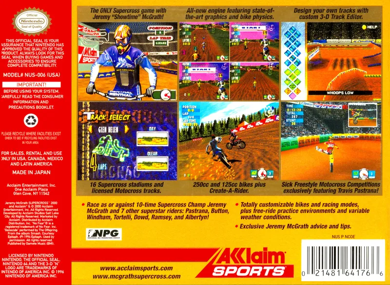 Jeremy McGrath Supercross 2000 box back
