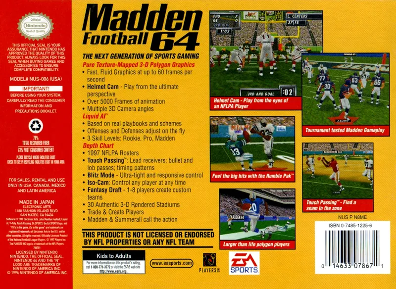 Madden Football 64 box back