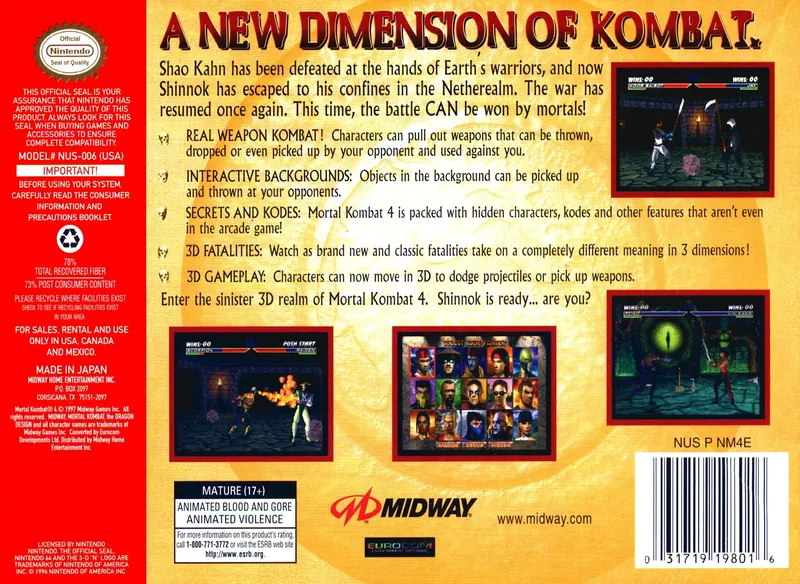 Mortal Kombat 4 box back
