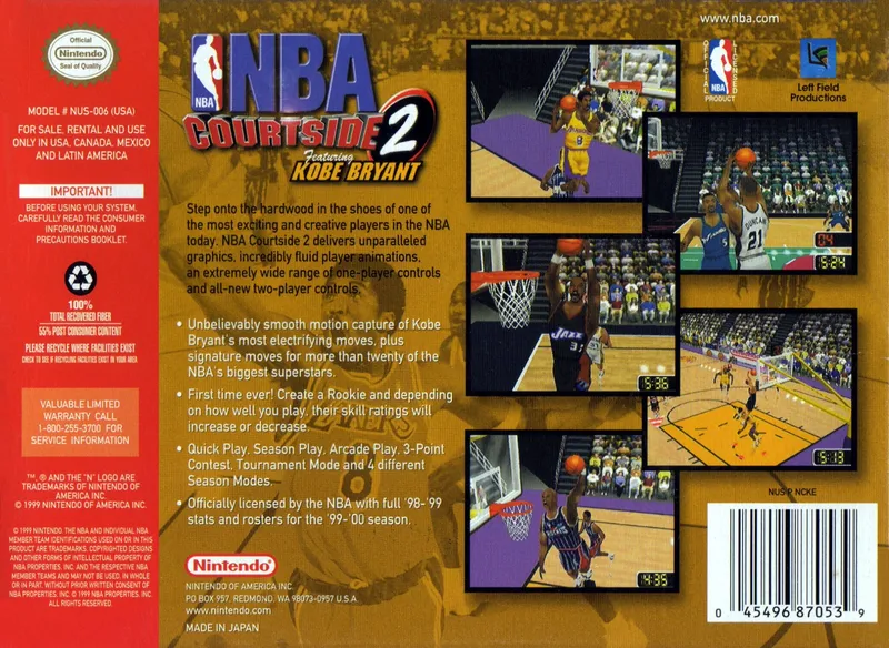 NBA Courtside 2 Featuring Kobe Bryant box back